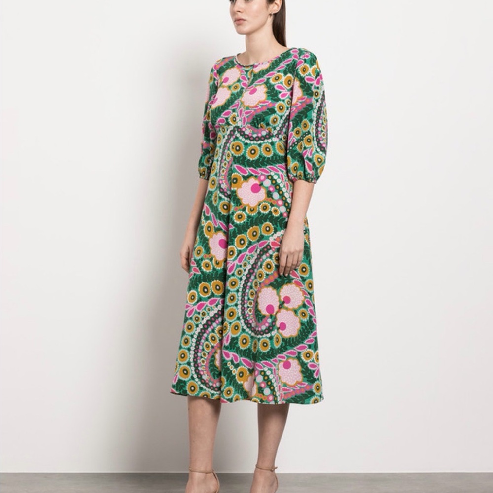 Like New Max Mara Weekend Silk Jupiter Floral Green and Pink Maxi Dress Sz S - Picture 6 of 15